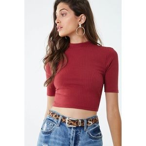 Rubbed Cutout Crop Top - Dark Red